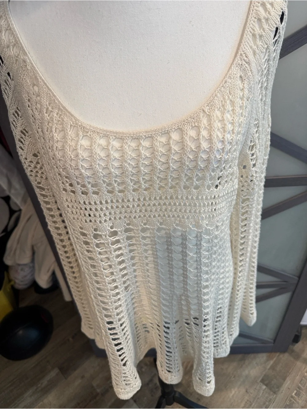 Free People Caught Up Crochet Open-Knit Long Sleeve Top